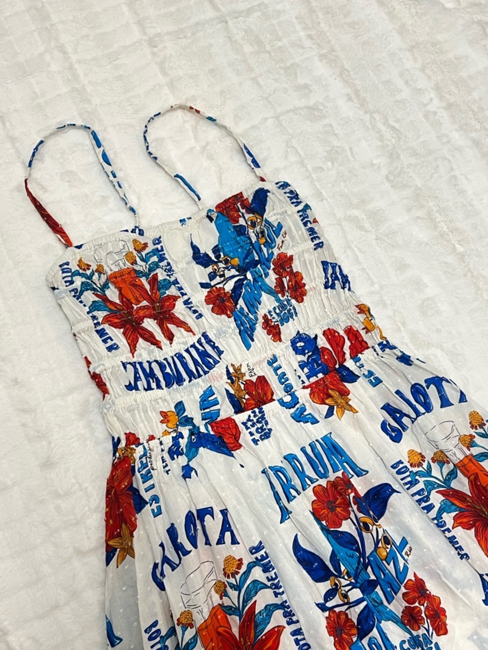 FARM RIO X Anthropologie White and Blue Cotton Floral Smocked Sundress size M - Picture 3 of 8